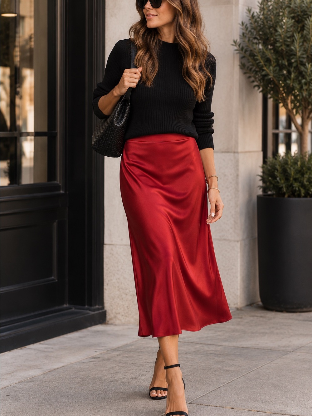 Madewell Red Satin Midi Slip Skirt Size 12